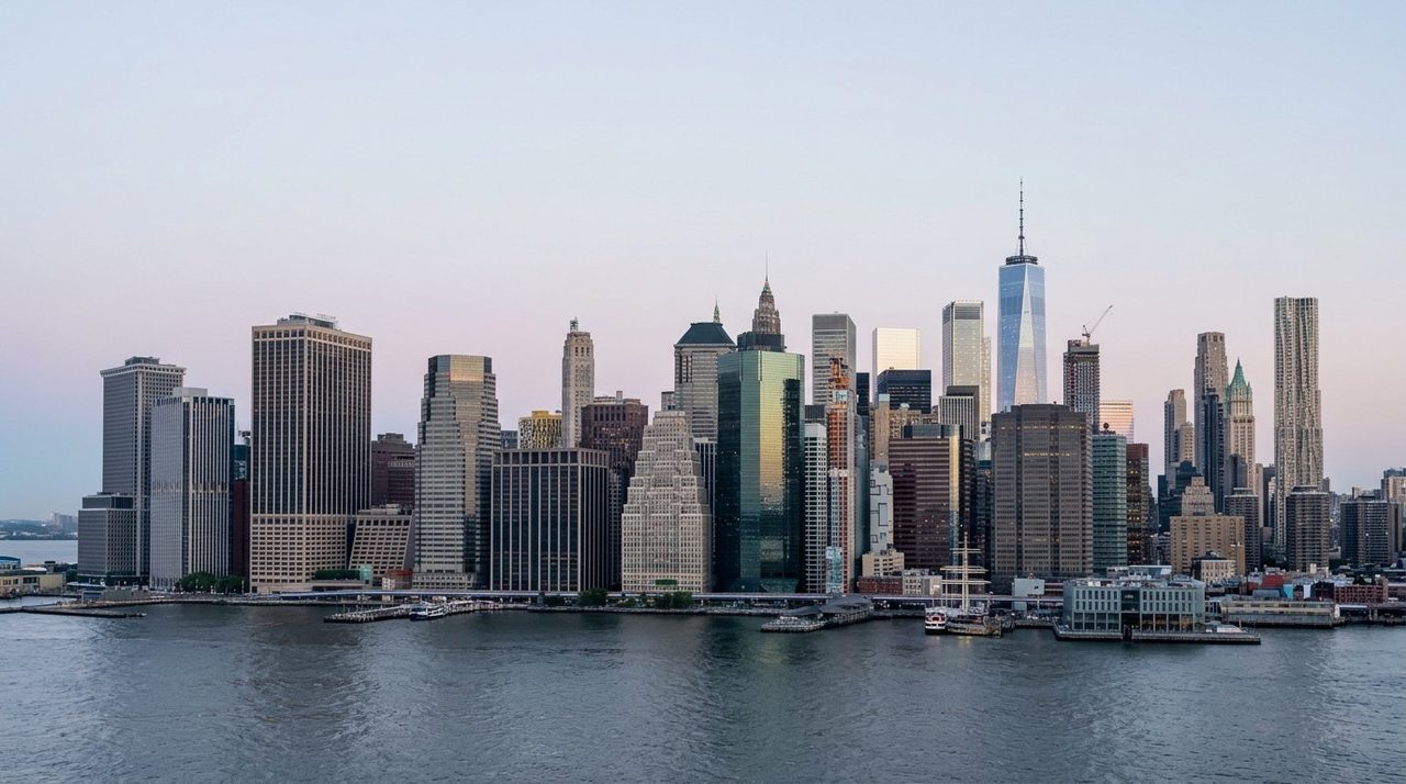New York City skyline at dusk