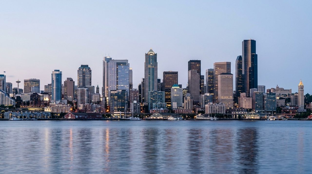 Seattle and King County skyline at dusk