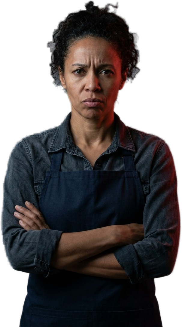 A worried restaurant owner after a failed inspection