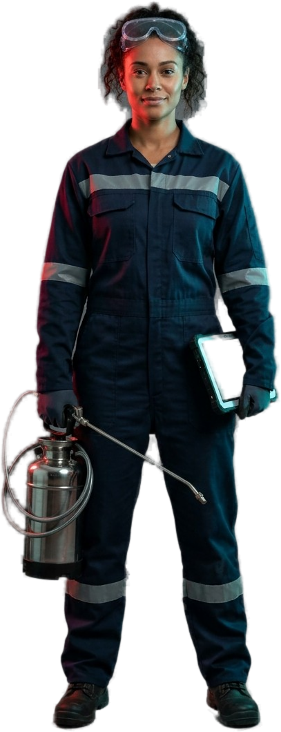 A pest control technician ready for the next call